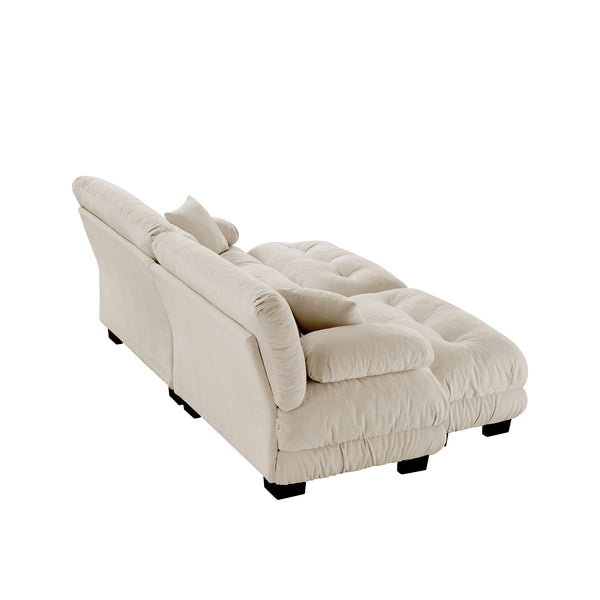 English Elm Cloud 2-Seater Sleeper Sofa In Light Coffee Chenille – Plush Comfort With Pillows & Ottomans Included! W714S01027