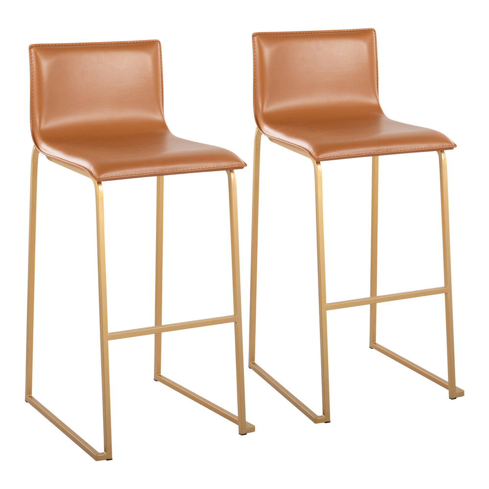 English Elm Mara Modern Barstool Set of 2 – Faux Leather Upholstery, Gold Steel Frame, Built-In Footrest, Sturdy Camel B202P222230