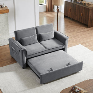 English Elm Modern Fabric Convertible Loveseat Sleeper Sofa Bed with Adjustable 3-Level Backrest, Twin Pull-Out for Small Spaces Grey W1123P283618
