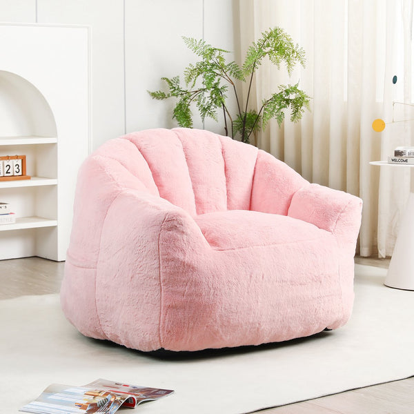 English Elm Bean Bag Chair - Plush Faux-Fur Sofa With Armrests, High-Density Foam For Cozy Living Room Comfort W2200P313809