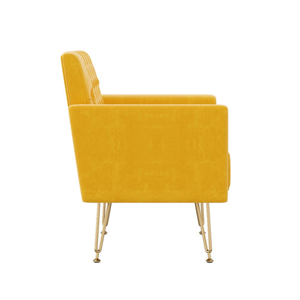 English Elm Teddy Fabric Tufted Accent Chair with Gold Metal Legs for Bedroom or Living Room Orange-Yellow W2113P392019