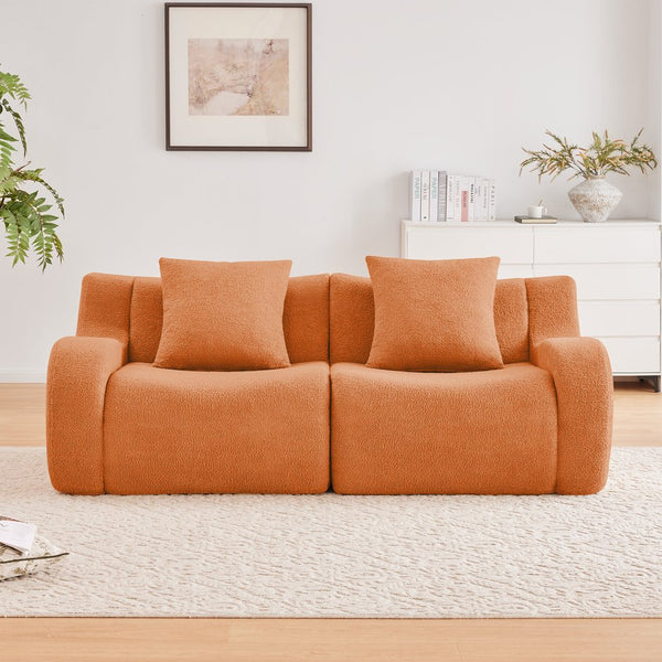 English Elm Soft Teddy Fabric Boneless Sofa with Plush Curved Arms, No Assembly, High-Density Comfort, Anti-Slip Stability Orange W714P357249