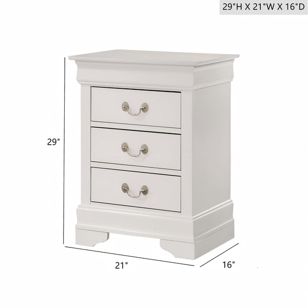 English Elm Charming White Traditional Nightstand with Three Drawers, 29"H x 21"W x 16"D, No Assembly, Bright Finish B078108232