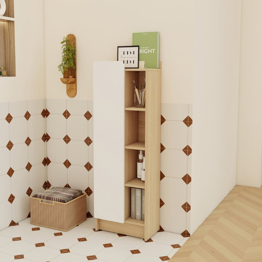 English Elm 16" Slim Wall Mounted Bathroom Cabinet Plywood Open Shelves Scandinavian Storage W3450P440620