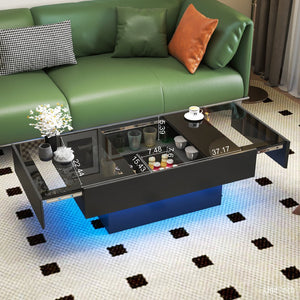 English Elm Coffee Table with Sliding Top and Hidden Storage, Extendable 57" Surface for Living Room Hosting Black W331P270515