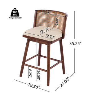 English Elm Talia Rubberwood Counter Stools with Rattan Back Cushioned Seat Scandinavian Set of 2 N775P369555D-S4