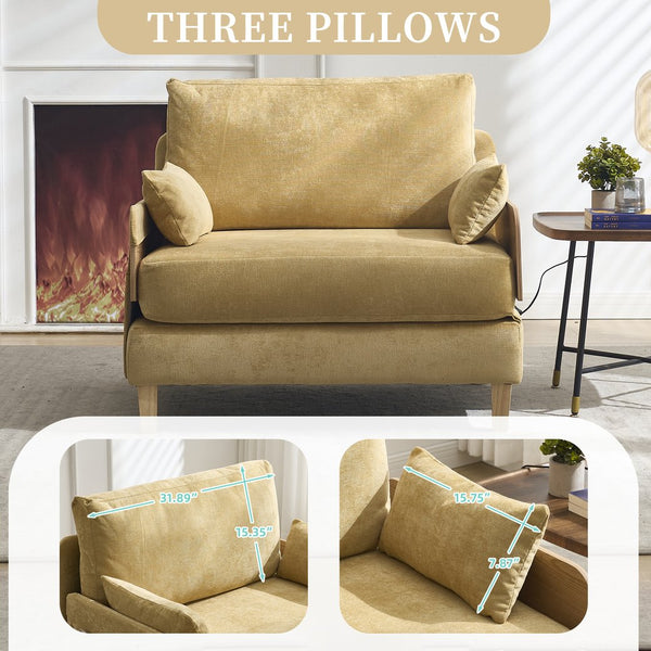 English Elm Foldable mid-century sleeper sofa bed recliner 3-in-1 convertible for small spaces with pillows and storage Mustard yellow W395P290559