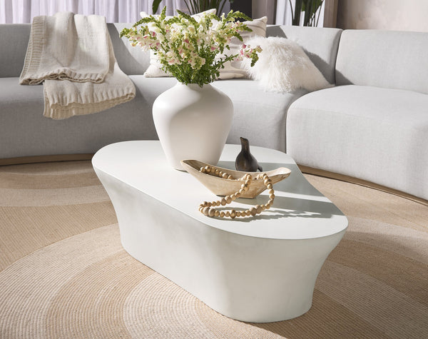 Sunpan Dali Coffee Table - Stunning White Concrete Design with Unique Curves for Indoor and Outdoor Elegance