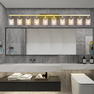 English Elm 10 Light Bathroom Vanity Fixture 65.4in Matte Metal 10-Light Wall Sconce with Clear Glass Shades for Mirror Gold W2312P374804
