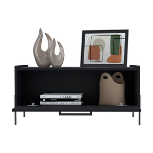 English Elm Coffee Table Narka Black with Spacious Storage Compartment, Engineered Wood, Metal Legs, Modern Style B092P245917