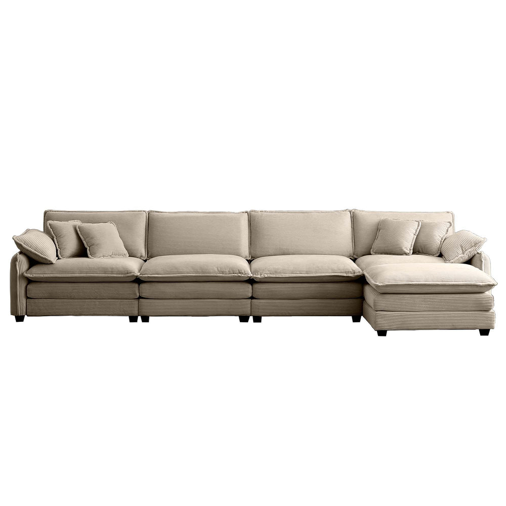 English Elm Corduroy 4-Seater Sofa With Footstool - Modern Comfort Upholstered In Soft Fabric For Any Space W714S00721