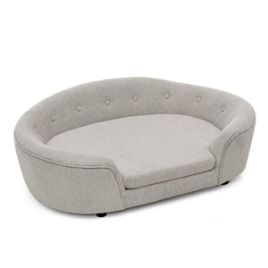 English Elm Oversized Oval Dog Sofa with Tufted Linen Backrest for Large Breed Lounging Comfort Beige W487P415300