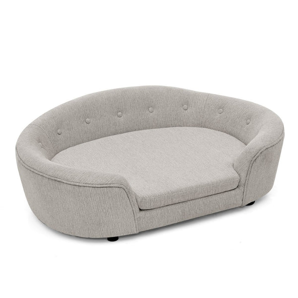 English Elm Oversized Oval Dog Sofa with Tufted Linen Backrest for Large Breed Lounging Comfort Beige W487P415300
