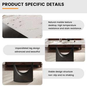 English Elm 63" Modern Artificial Stone Dining Table With Curved Design & Black Iron Legs - Seats 6-8 Comfortably W1535S00560