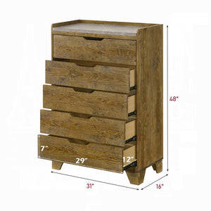 English Elm Transitional Solid Rubberwood Five Drawer Chest Warm Aspen Brown Bedroom Storage B2741P411516