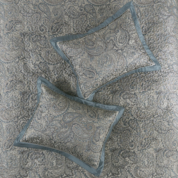 English Elm 5 Piece Jacquard Bedspread Set with Throw Pillows Queen Paisley Pattern Grey-Trimmed Quilted Luxury Teal 18.11 L x 22.83 W x 7.48 H B035P148359