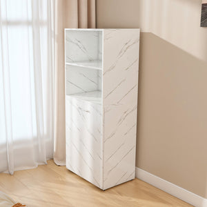 English Elm Stretchable expandable office desk with magnetic fold, lockable casters, adjustable shelves for storage and space-saving White Marble W509P355682