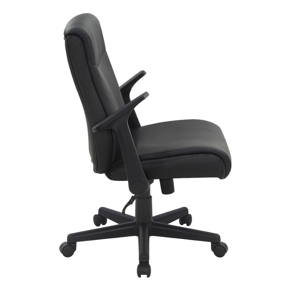 OSP Home Furnishings Mid Back Faux Leather Manager Chair with Lumbar Support and Pneumatic Height Adjust Black FL91201-U6