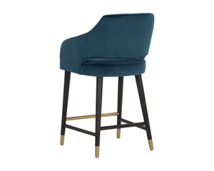 Sunpan Adelaide Counter Stool - Elegant Design with Sloping Arms and Antique Brass Caps for Modern Spaces Timeless Teal