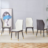 English Elm 4 Modern Dining Chairs With Stylish Pu Patterned Backrest and Black Metal Legs For A Comfortable Home Experience In The Kitchen, Bedroom and Office.