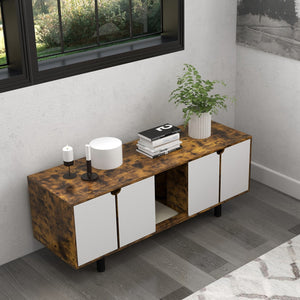 English Elm PawHut Multifunctional Hidden Litter Box TV Stand for Two Cats with Double Doors, Sand Pad, Vents Rustic Brown W2225P217295