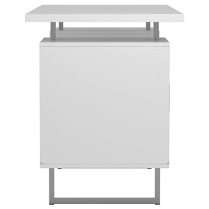 English Elm 1pc Contemporary Sleek Desk 47.25" Compact Home Office Table with Reversible Drawer and File Storage White 63.5 L x 26 W x 6.31 H B011P362566