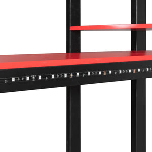 English Elm Full Size Loft Bed with Rgb Lighting Chevron Desk Usb Charging Ports and Storage Shelves Black+Red LT000286AAR