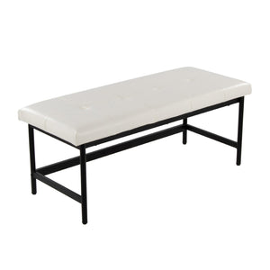 English Elm Bench Upholstered in Faux Leather with Powder Coated Frame for Bedroom or Entryway Black,White B202S02137