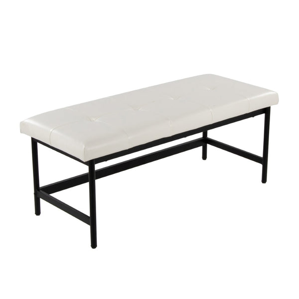 English Elm Bench Upholstered in Faux Leather with Powder Coated Frame for Bedroom or Entryway Black,White B202S02137