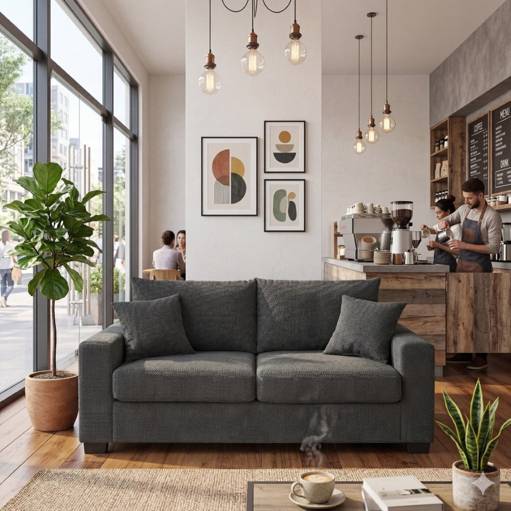 English Elm 69-inch Textured Polyester Two-seat Sofa with High Back Support for Apartment or Office Dark Grey W5568P486918