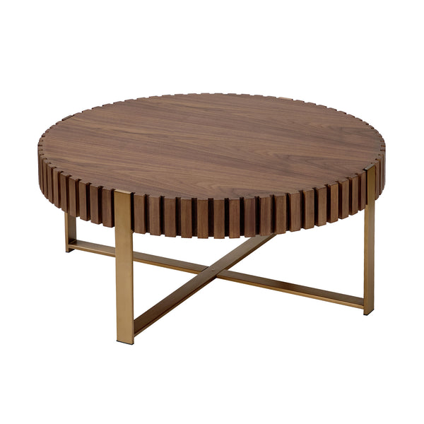English Elm Modern Handcraft Drum Coffee Table 31.5" Round Sturdy Pedestal Accent Table for Living Room Decor Walnut W2582P167673
