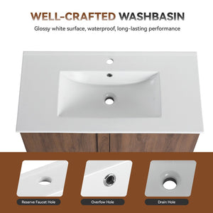 English Elm 36" Floating Bathroom Vanity Light Oak Modular Cabinet with Gel Coat Integrated Sink Brown Ebony,Glossy White W3450S00066