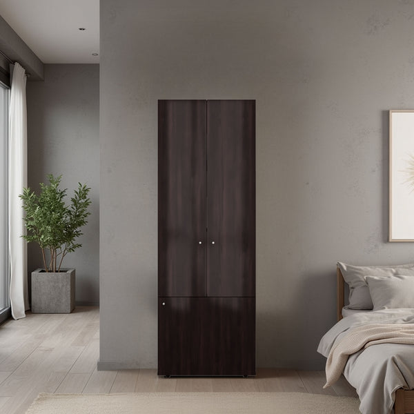 English Elm Home 3 Door Closet System - Stained Walnut Bedroom Storage with Hanging Rod, Adjustable Shelves, Durable Design B200P350345