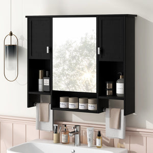 English Elm 35'' Stylish Wall-Mounted Bathroom Storage Cabinet With Mirror & Towel Bar, Modern Design Elegance N710P236929B