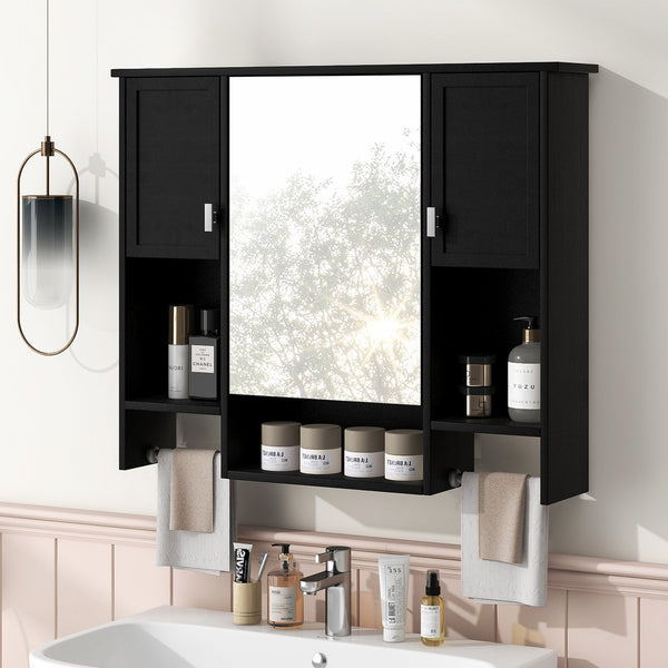 English Elm 35'' Stylish Wall-Mounted Bathroom Storage Cabinet With Mirror & Towel Bar, Modern Design Elegance N710P236929B