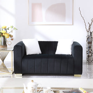 English Elm A Modern Velvet Loveseat - Elegant Channel-Tufted Chesterfield Style In Black For Any Décor W1099S00127