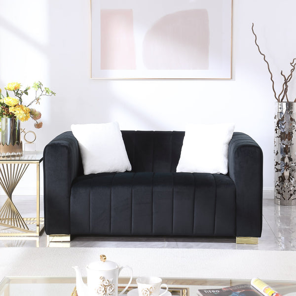 English Elm A Modern Velvet Loveseat - Elegant Channel-Tufted Chesterfield Style In Black For Any Décor W1099S00127