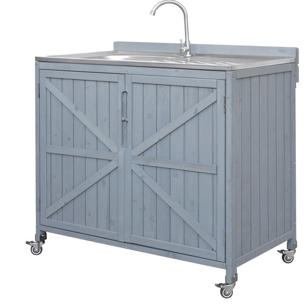 English Elm K&k Outdoor Modular Kitchen Island 2 Piece Fir Wood Stainless Steel Sink Station N707S000024G