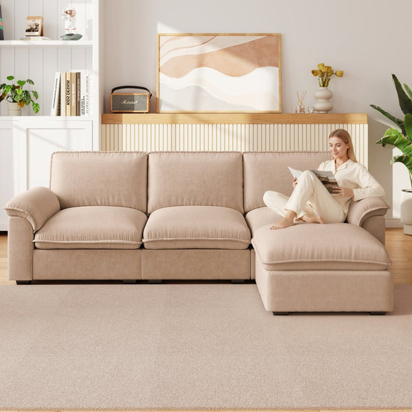 English Elm Cloud Sectional Sofa with Movable Chaise Soft Chenille Upholstery for Modern Living Rooms Coffee W1359S00064
