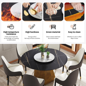 English Elm 53" Round Marble Dining Table With Lazy Susan | Seats 6, Durable Metal Base, Elegant White Finish W1535S00370