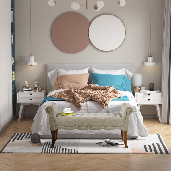 English Elm HOMCOM Button-Tufted Traditional Bench with Rounded Arms, Linen Upholstery, 48.8" Entryway Seat W2225P249910