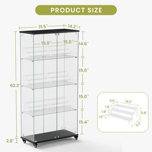 English Elm 4 Tier Glass Display Cabinet - Secure Double Door Showcase With 6 Acrylic Shelves For Modern Spaces W1668P241906