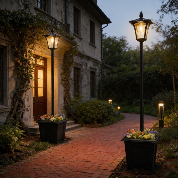 English Elm Solar Lamp Post Lights Vintage Lantern Style Dusk to Dawn Driveway Garden 2 Pack T3971P481652