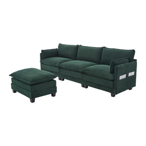 English Elm United We Win Modular Corduroy Sectional with Ottoman Low Profile Living Room Couch Emerald W1568S00257