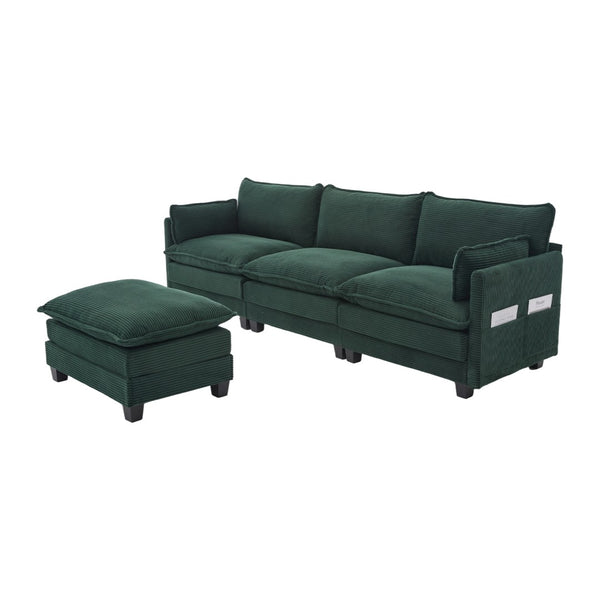 English Elm United We Win Modular Corduroy Sectional with Ottoman Low Profile Living Room Couch Emerald W1568S00257
