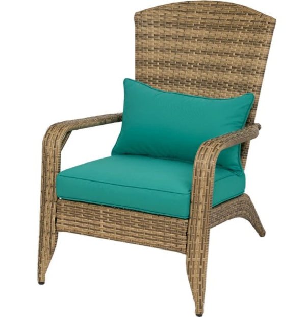 English Elm Soft Cushioned Wicker Adirondack Patio Chair with Tall Curved Back and Wide Armrests T3971P417331