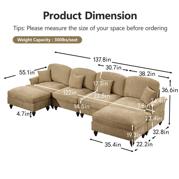English Elm Classic U-Shape 4-Seater Modular Sectional Sofa With Customizable Styles & Cloud-Like Comfort W3041S00251