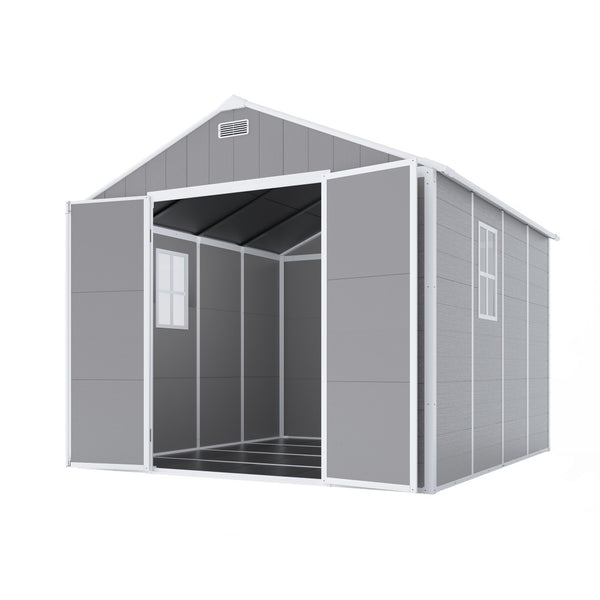 English Elm Campcraft 8x8 Ft Resin Storage Shed with Uv Resistant Polypropylene Panels and Hd Windows W1598S00013