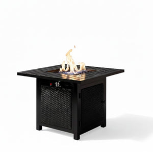 English Elm 30”width Outdoor Rattan Iron Propane Fire Pit Table 50000 Btu Patio Entertainer B082P454965
