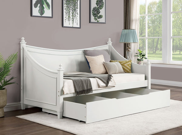 English Elm Transitional Twin Daybed With Trundle - Solid Wood, Classic Molding, White Finish, Space-Saving Design B2741S00477-GIGA